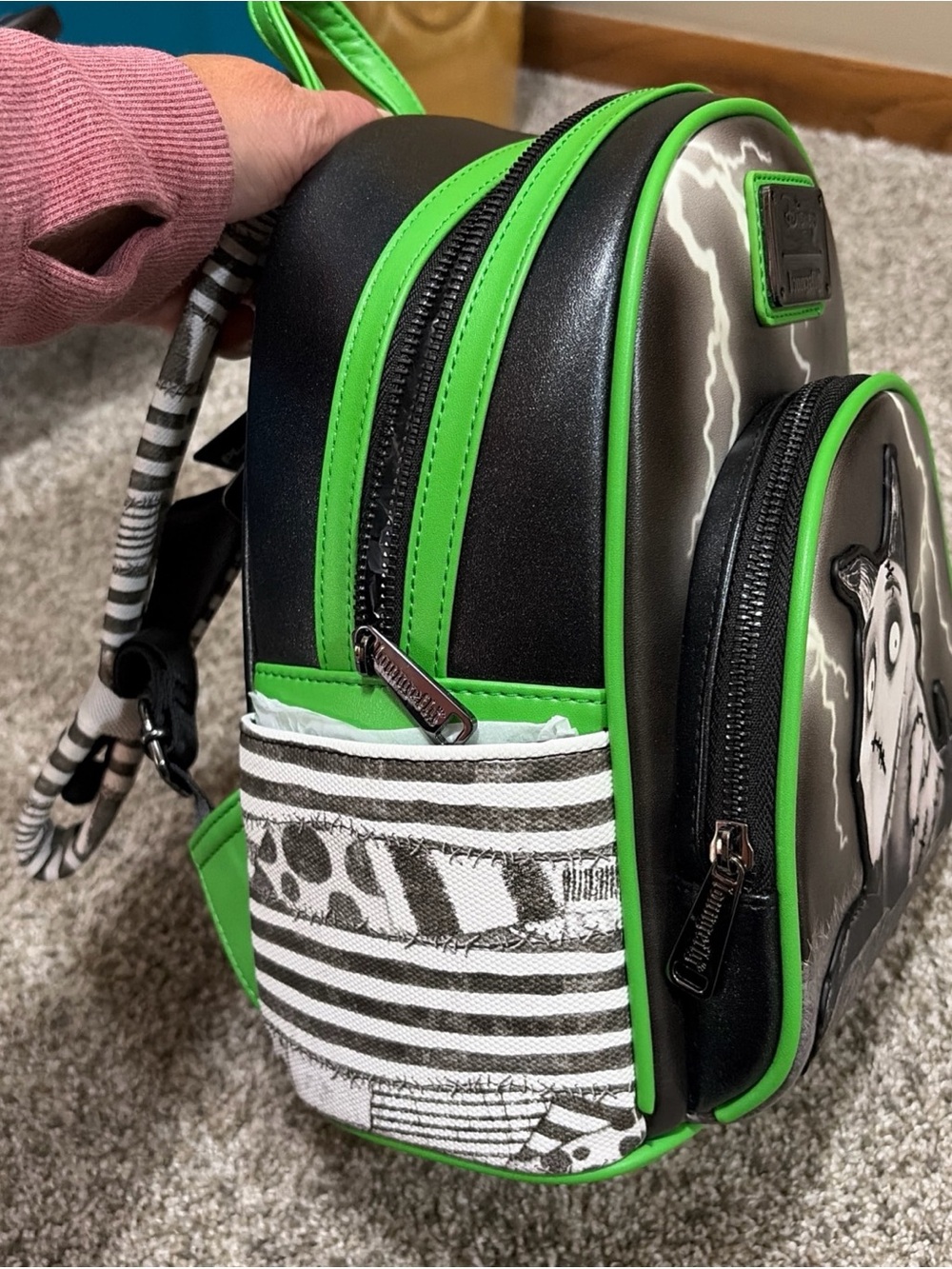 Disney Black and Neon Green Loungefly Kids Backpack with Stitch Monster Art - Picture 3 of 5